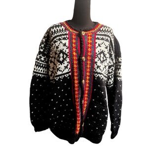 WOOL VINTAGE SHEEP RIVER TRADING CO Hand Knit Chunky Fair Isle Sweater Women OS